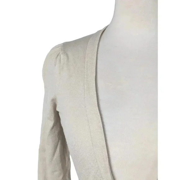 Loft Womens Cream Knit Deep V-neck Cardigan 3/4 Sleeve Size XS - Picture 4 of 9